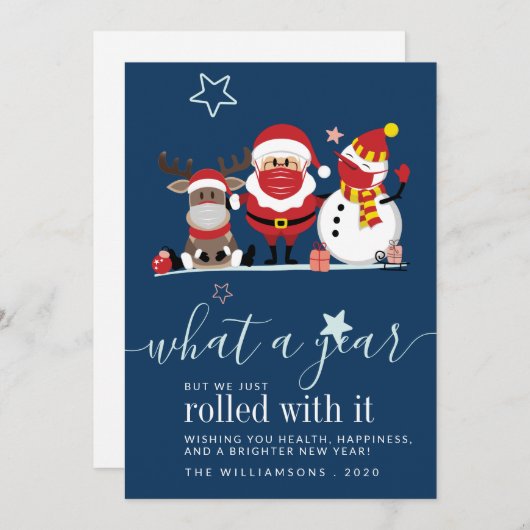 Carte Joli Père Noël Reindeer Snowman 2020 Script Noël (Devant / Derrière)