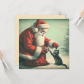 Carte Joli Père Noël vintage avec chaton (Devant/Arrière en situation)