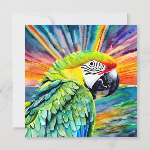 Carte Joli perroquet vert de style aquarelle généré par
