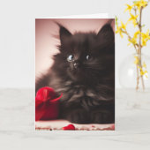 Carte Joli petit chat noir de la Saint-Valentin (Fleur jaune)