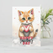 Carte Joli petit chaton avec un cœur rose pour la Saint- (Debout devant)