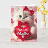 Carte Joli petit chaton blanc et duveteux pour la Saint- (Fleur jaune)