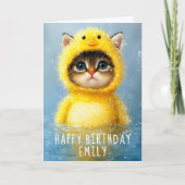 Carte Joli petit chaton déguisé en canard jaune DL4R Nom (Devant)