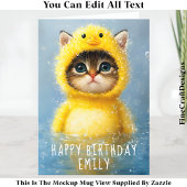 Carte Joli petit chaton habillé en canard jaune DL4R Nom