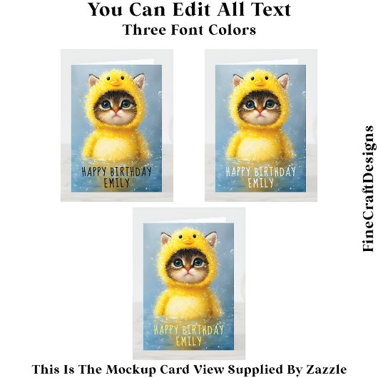 Carte Joli petit chaton habillé en canard jaune DL4R Nom