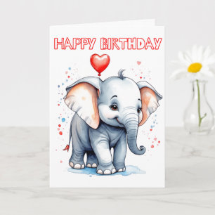 Carte Joli Petit Éléphant Joyeux Anniversaire