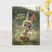Carte Joli Petit Lapin Bébé dans une Robe Jaune de Pâque (Fleur jaune)