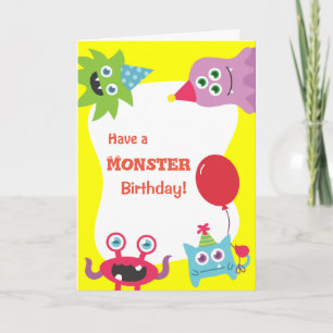 Carte Joli petit monstre coloré Joyeux Anniversaire