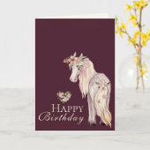 Carte Joli Pony et Cheval de Fleurs Joyeux Anniversaire (Fleur jaune)