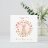 Carte Joli premier Pâques fille lapin floral Pâques (Debout devant)