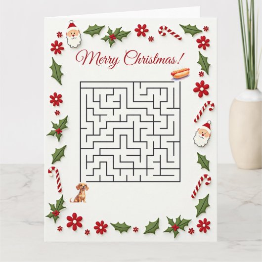 Carte Joli puzzle de labyrinthe de Noël de chien teckel (Devant)