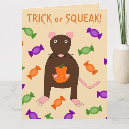 Carte Joli rat et citrouille personnalisés pour Hallowee (Devant)