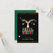 Carte Joli Reindeer Joyeux et brillants ornements de Noë (Devant/Arrière en situation)