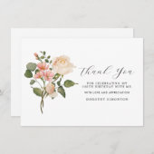 Carte Joli rose blanc floral 100e anniversaire Merci (Devant / Derrière)