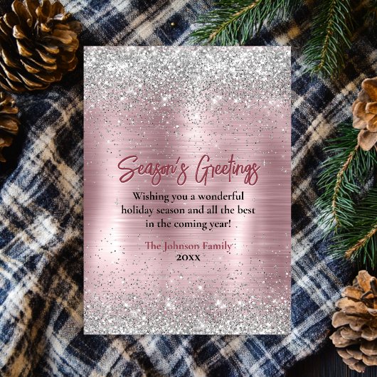 Carte Joli rose blush argent parties scintillant Noël no