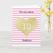 Carte Joli rose et or nièce 10e anniversaire (Fleur jaune)