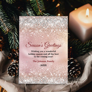 Carte Joli rose or argent parties scintillant Noël Nouve