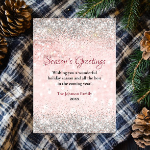 Carte Joli rose rose argent parties scintillant Noël nou