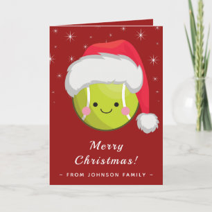 Carte Joli Santa Kawaii Balle de Tennis Noël Étincelle R