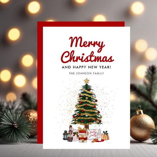 Carte Joli script d'arbre de pin Joyeux Noël