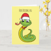 Carte Joli serpent vert avec un chapeau de père Noël en  (Fleur jaune)