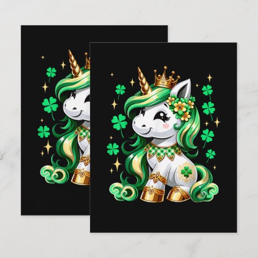 Carte Joli Shamrock Licorne St Patrick (Devant / Derrière)