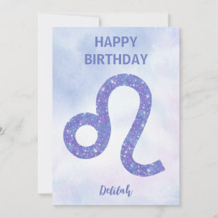 Carte Joli Signe Lion Personnalisé Violet Joyeux Anniver