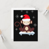 Carte Joli singe dans la neige, joyeux Noël (Devant/Arrière en situation)