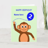 Carte Joli singe de 2e anniversaire ajouter nom bleu (Devant)