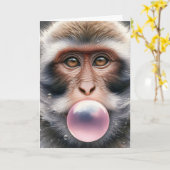 Carte Joli singe qui souffle des bulles de chewing-gum v (Fleur jaune)