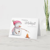 Carte Joli Snowman grillé Marshmallows Pink Holiday (Devant)