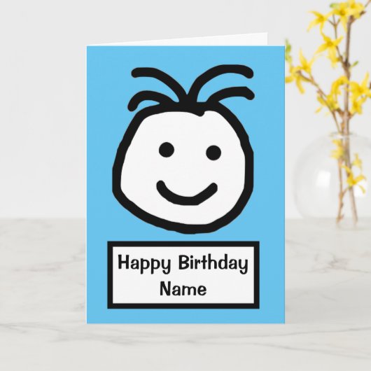 Carte Joli Sourire Face Bleu Anniversaire (Fleur jaune)