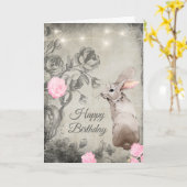 Carte Joli style Vintage Roses et lapin Anniversaire (Fleur jaune)