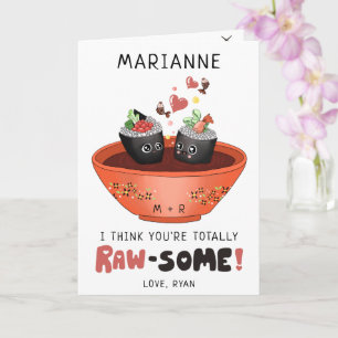 Carte Joli Sushi Rose Kawaii Amoureux Saint Valentin
