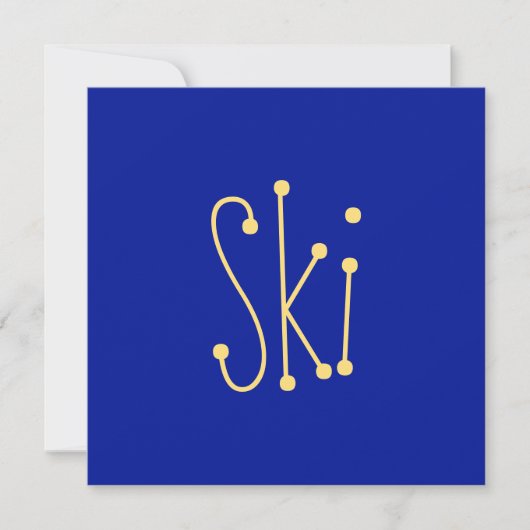 Carte Joli Texte De SKI Whimsical Moderne Sur Royal Blue (Devant)