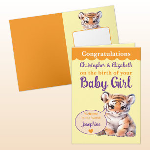 Carte Joli tigre ajoute des noms orange violet bébé fill