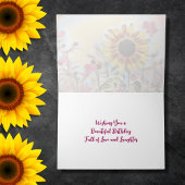 Carte Joli tournesol jaune et fleurs roses Anniversaire