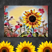 Carte Joli tournesol jaune et fleurs roses Anniversaire