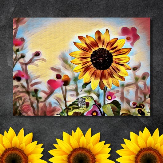Carte Joli tournesol jaune et fleurs roses Anniversaire