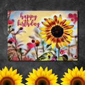 Carte Joli tournesol jaune et fleurs roses Anniversaire