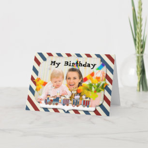 Carte Joli train animal vintage enfant anniversaire