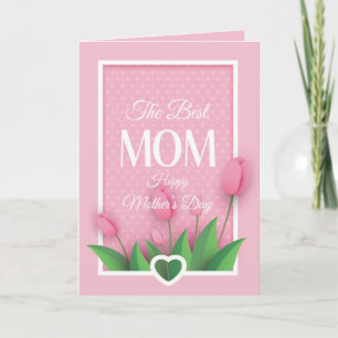 Carte Joli tulipe rose et cœurs blancs pour la fête des