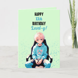 Carte Joli Turquoise et vert Anime Gamer Age Anniversair