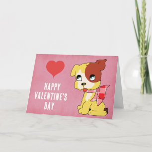 Carte Joli Valentines Vintage Jour Chien Coeur Rouge Ros