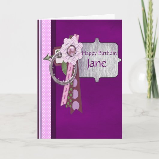 Carte Joli Violet, Pois & Argent Cadre Anniversaire (Devant)