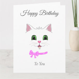Carte Joli visage de chat Anniversaire sur blanc