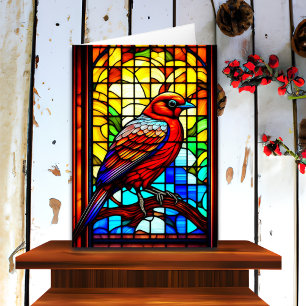 Carte Joli Vitrail Oiseau Art Noël