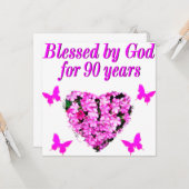 CARTE JOLIE 90E ANNIVERSAIRE FLORALE (Devant/Arrière en situation)