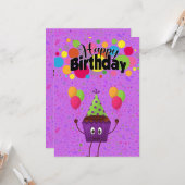 Carte Jolie adorable Kawaii Anniversaire Cupcake Salutat (Devant/Arrière en situation)