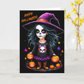 Carte Jolie Adorable Kawaii Halloween sorcière (Fleur jaune)